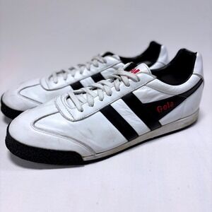 Gola Men's Retro Leather Sneakers White Black Stripes‎ Classic Trainers Size 12